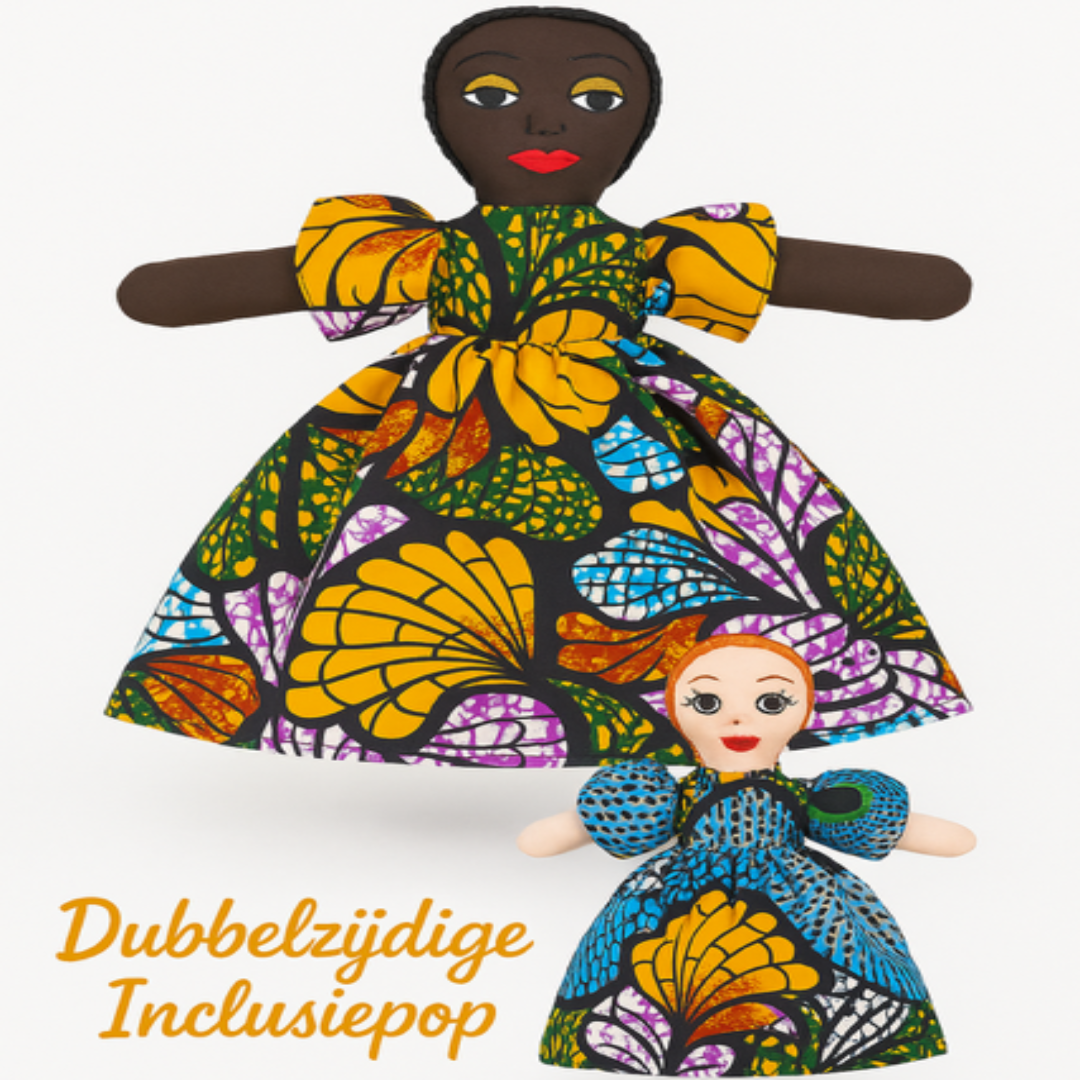 ZOLA inclusiepop | dubbelzijdig handgemaakt speelmaatje dat kinderen diversiteit en zelfvertrouwen geeft