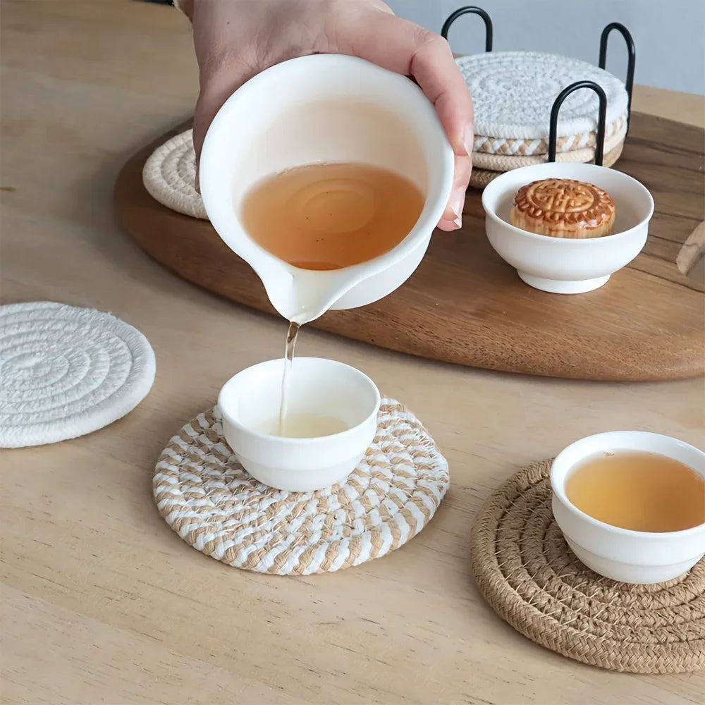 cotton coasters with tea cups