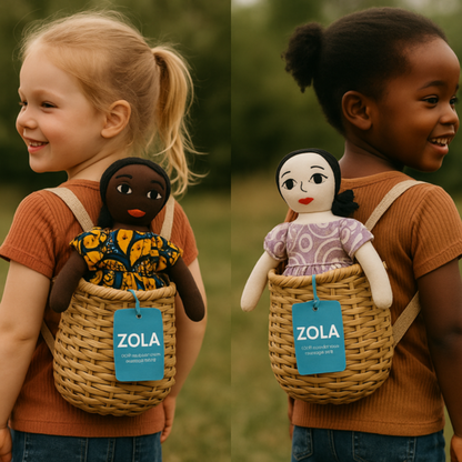ZOLA inclusiepop | dubbelzijdig handgemaakt speelmaatje dat kinderen diversiteit en zelfvertrouwen geeft