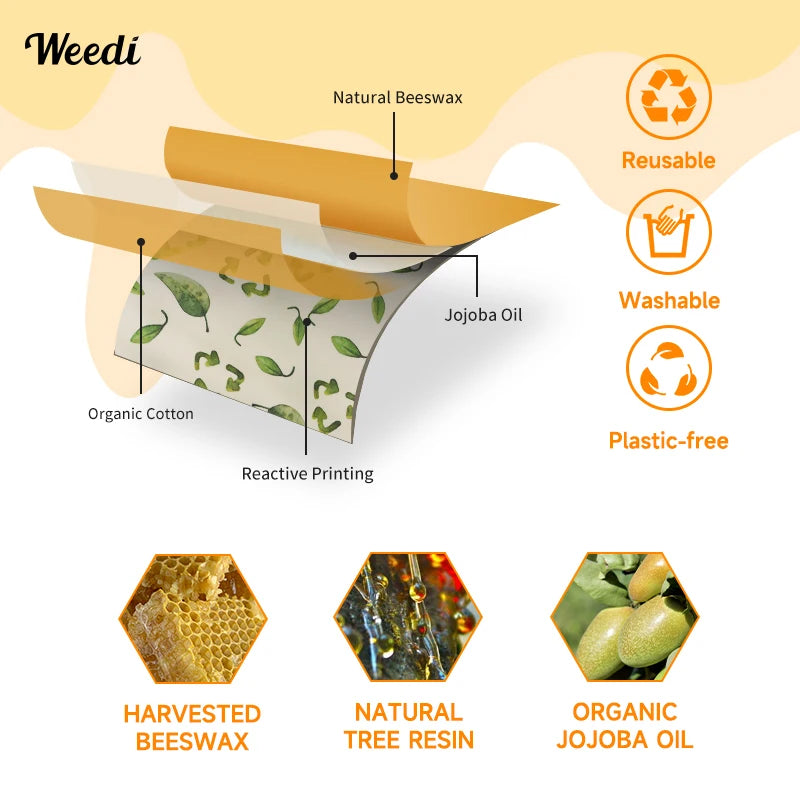 Weedi Reusable Beeswax Wrap Roll - Eco-Friendly, Plastic-Free Food Wrap