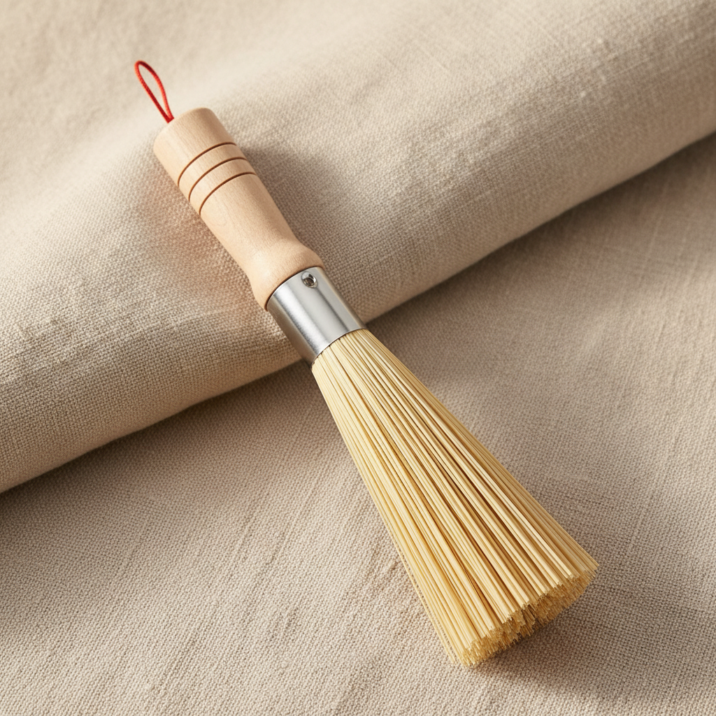 Bamboo brush angled on linen