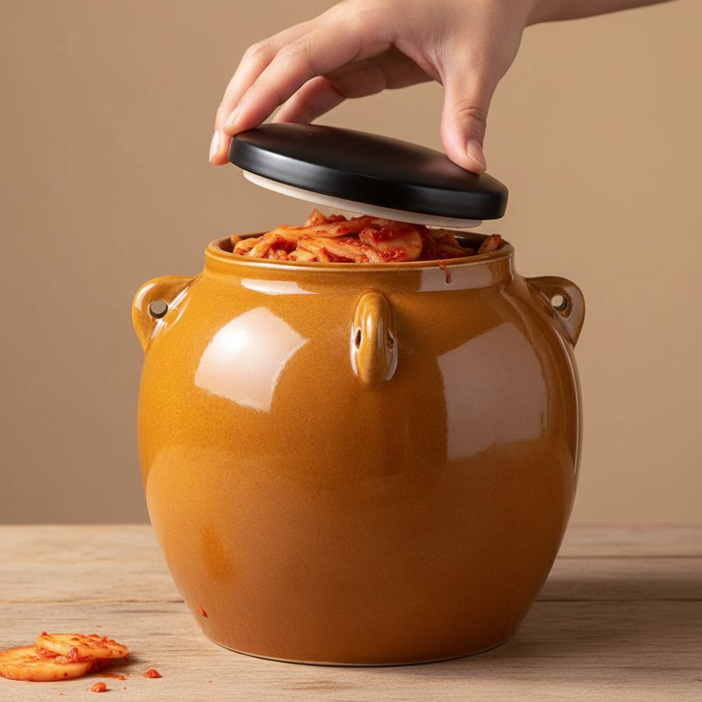 Close-up of lid placement