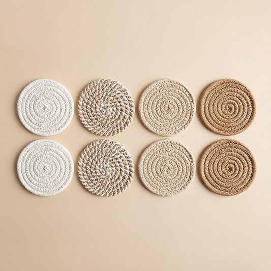 Eight Cotton Coasters Arranged